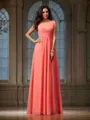 A-line/Princess Scoop Floor-Length Chiffon Bridesmaid Dresses With Ruffles