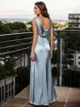 Sheath/Column Scoop Pleated Floor-Length Silk Like Satin Bridesmaid Dress