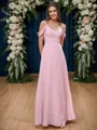 A-line/Princess Cold Shoulder Pleated Floor-Length Chiffon Bridesmaid Dress