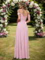 A-line/Princess Cold Shoulder Pleated Floor-Length Chiffon Bridesmaid Dress