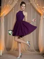 A-line/Princess Halter Short/Mini Chiffon Bridesmaid Dresses With Appliques Lace