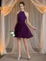 A-line/Princess Halter Short/Mini Chiffon Bridesmaid Dresses With Appliques Lace