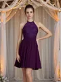 A-line/Princess Halter Short/Mini Chiffon Bridesmaid Dresses With Appliques Lace