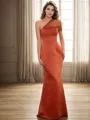 Sheath/Column One-Shoulder Pleated Floor-Length Satin Bridesmaid Dress