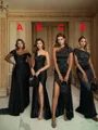 Sheath One-Shoulder Sleeveless Pleated Floor-Length Silk Like Satin Bridesmaid Dresses