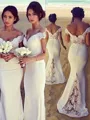 Trumpet/Mermaid Off-the-Shoulder Sweep Train Stretch Crepe Bridesmaid Dresses With Lace