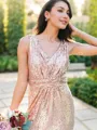 A-Line/Princess V-neck Floor-Length Sequins Bridesmaid Dresses