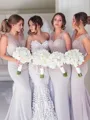 Trumpet/Mermaid Straps Sweep Train Stretch Crepe Bridesmaid Dresses With Ruffles