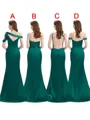 Sheath/Column Off-the-Shoulder Sweep Train Polyester Bridesmaid Dresses With Leg Slit