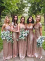 Sheath/Column V-neck Sweep Train Sequins Bridesmaid Dresses With Ruffles