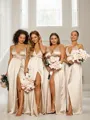 Sheath/Column V-neck Floor-Length Silk like Satin Bridesmaid Dresses With Leg Slit