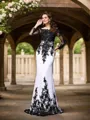 Sheath/Column Scoop Sweep Train Chiffon Prom Dress With Appliques Lace