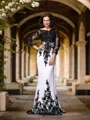 Sheath/Column Scoop Sweep Train Chiffon Prom Dress With Appliques Lace