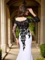 Sheath/Column Scoop Sweep Train Chiffon Prom Dress With Appliques Lace
