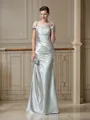Sheath/Column Off-the-Shoulder Floor-Length Silk like Satin Prom Dress With Pleated