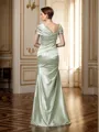 Sheath/Column Off-the-Shoulder Floor-Length Silk like Satin Prom Dress With Pleated