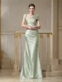 Sheath/Column Off-the-Shoulder Floor-Length Silk like Satin Prom Dress With Pleated