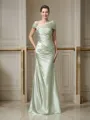 Sheath/Column Off-the-Shoulder Floor-Length Silk like Satin Prom Dress With Pleated