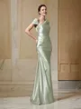 Sheath/Column Off-the-Shoulder Floor-Length Silk like Satin Prom Dress With Pleated