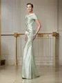 Sheath/Column Off-the-Shoulder Floor-Length Silk like Satin Prom Dress With Pleated