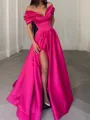 A-Line/Princess Off-the-Shoulder Sweep Train Satin Prom Dress With Leg Slit