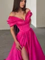 A-Line/Princess Off-the-Shoulder Sweep Train Satin Prom Dress With Leg Slit