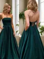 A-Line/Princess Strapless Sweep Train Satin Prom Dress With Pockets