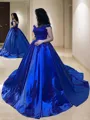 Ball Gown Straps Court Train Satin Prom Dress With Appliques Lace