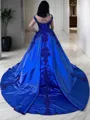 Ball Gown Straps Court Train Satin Prom Dress With Appliques Lace