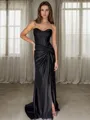 Sheath Sweetheart Pleated Sweep Train Silk Like Satin Corset Porm Dress