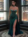Sheath Spaghetti Straps Pleated Sweep Train Silk Like Satin Porm Dress
