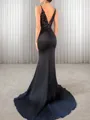 Sheath V-neck Appliques Lace Sweep Train Silk Like Satin Porm Dress