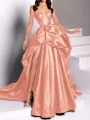 A-line Sweetheart Pleated Chapel Train Satin Porm Dress