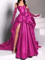 A-line Sweetheart Pleated Chapel Train Satin Porm Dress