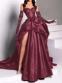 A-line Sweetheart Pleated Chapel Train Satin Porm Dress