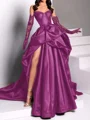 A-line Sweetheart Pleated Chapel Train Satin Porm Dress