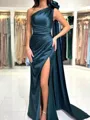 Sheath One-Shoulder Pleated Floor-Length Silk Like Satin Porm Dress