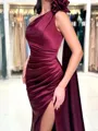 Sheath One-Shoulder Pleated Floor-Length Silk Like Satin Porm Dress