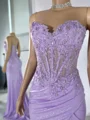 Sheath Spaghetti Straps Appliques Lace Sweep Train Corset Porm Dress