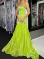Mermaid Straight Pleated Court Train Organza Porm Dress