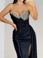 Sheath Sweetheart Rhinestone Sweep Train Silk Like Satin Corset Porm Dress