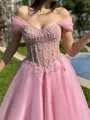 A-line Sweetheart Appliques Lace Court Train Organza Porm Dress
