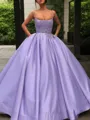 Ball Gown Spaghetti Straps Floor-Length Satin Prom Dress With Appliques Lace