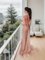 Sheath/Column Spaghetti Straps Floor-Length Silk like Satin Prom Dress With Leg Slit
