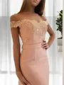 Sheath/Column Off-the-Shoulder Sweep Train Stretch Crepe Prom Dress With Appliques Lace