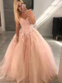 Ball Gown Sweetheart Floor-Length Tulle Prom Dress With Appliques Lace
