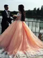 Ball Gown Off-the-Shoulder Court Train Tulle Prom Dress With Appliques Lace
