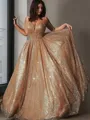 A-Line/Princess Spaghetti Straps Court Train Tulle Prom Dress With Sequin