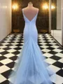 Sheath/Column Spaghetti Straps Sweep Train Tulle Prom Dress With Sequin