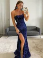 Sheath/Column Strapless Sweep Train Prom Dress With Leg Slit